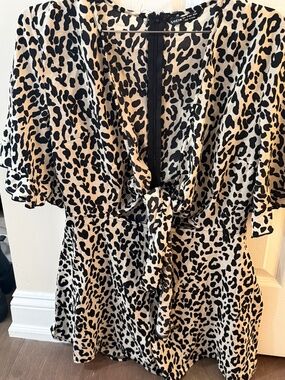 SHEIN leopard tie front romper